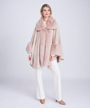 Blush Pink Check Wrap with Eco-Friendly Fur Trim