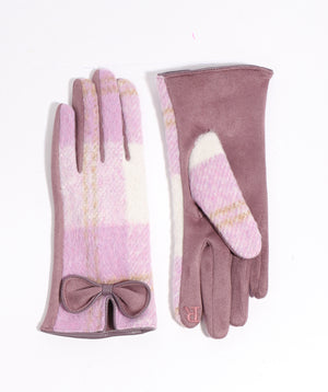 Purple Check Pattern Glove with Bow Embellishment and Lining