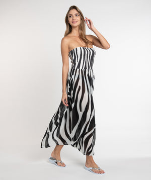 Black/White Animal Print Maxi Dress with Elasticated Band Top