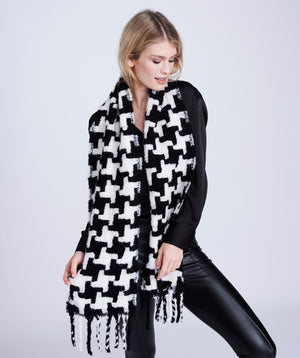 Black and White Houndstooth Winter Scarf - Versatile and Super Soft