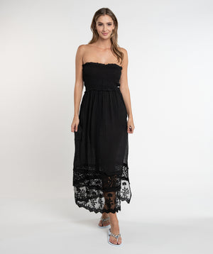 Black Lace Trim Maxi Dress with Slip On Design