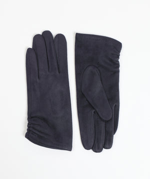 Navy Suede Gloves with Signature Soft Lining and Ruched Wrist