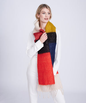 Multicoloured Bold Block Striped Blanket Scarf with Oversized Design