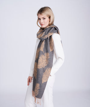 Camel Reversible Cashmere Feel Scarf with Twisted Fringes