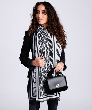 Black/Grey Animal Print Oblong Scarf for Warmth
