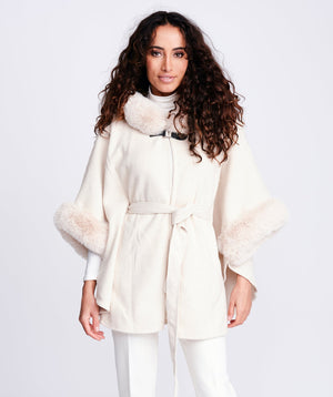 Camel Two Tone Wrap with Buckle Detail and Sleeves