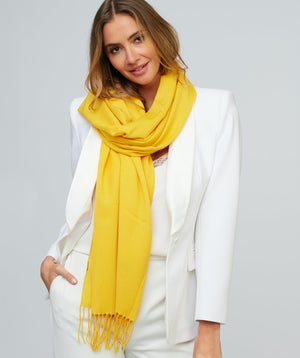 Mustard Pashmina Scarf with Soft Feel Fabric and Fringe Detail