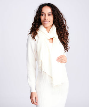 Ecru Pashmina Scarf with Soft Feel Fabric and Fringe Detail