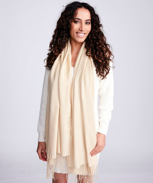 Natural Pashmina Style Scarf with Fringe Detail