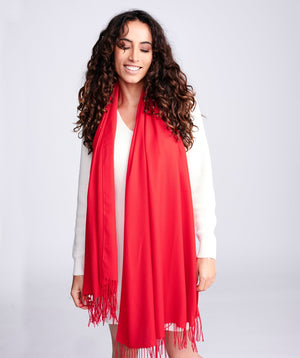 Red Pashmina Scarf with Fringe Detail and Soft Feel Fabric