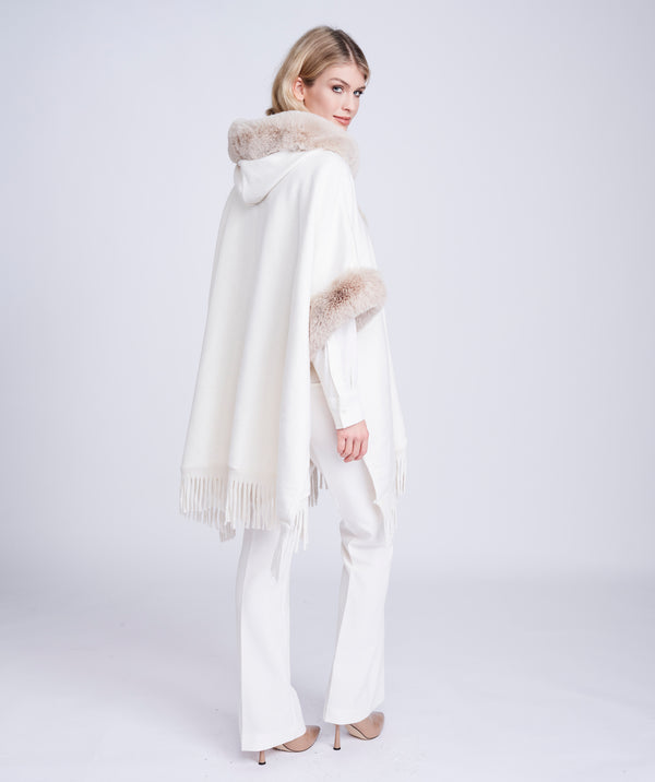 Almond Wrap with Faux Fur Trim and Fringing