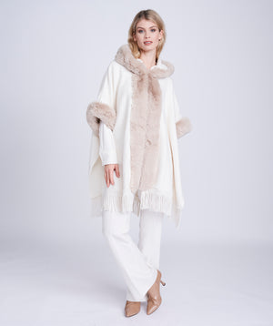 Almond Wrap with Faux Fur Trim and Fringing