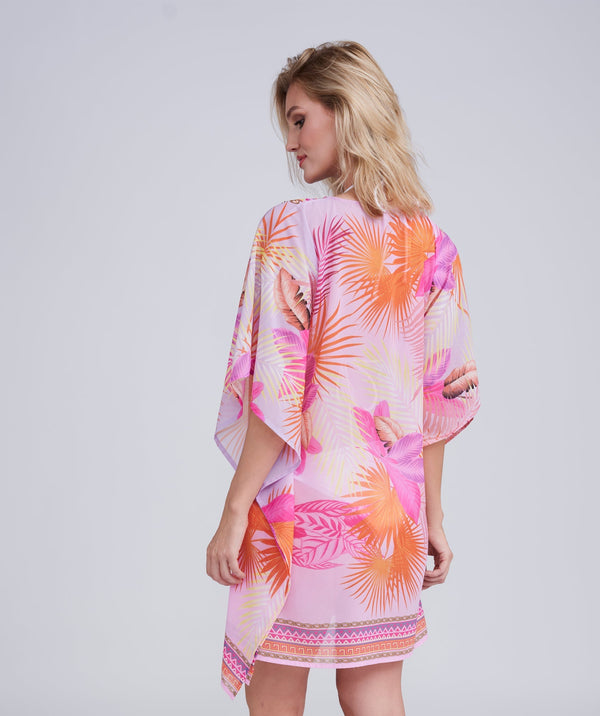 Back View: Pink Floral Print Kaftan with Embellished Beading