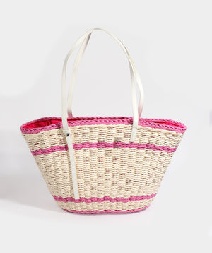 Pink White Straw Beach Basket