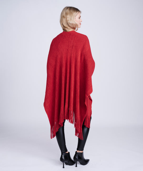 Red Fine Ribbed Fringed Ladies Wrap for Layering