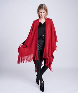 Red Fine Ribbed Fringed Ladies Wrap for Layering