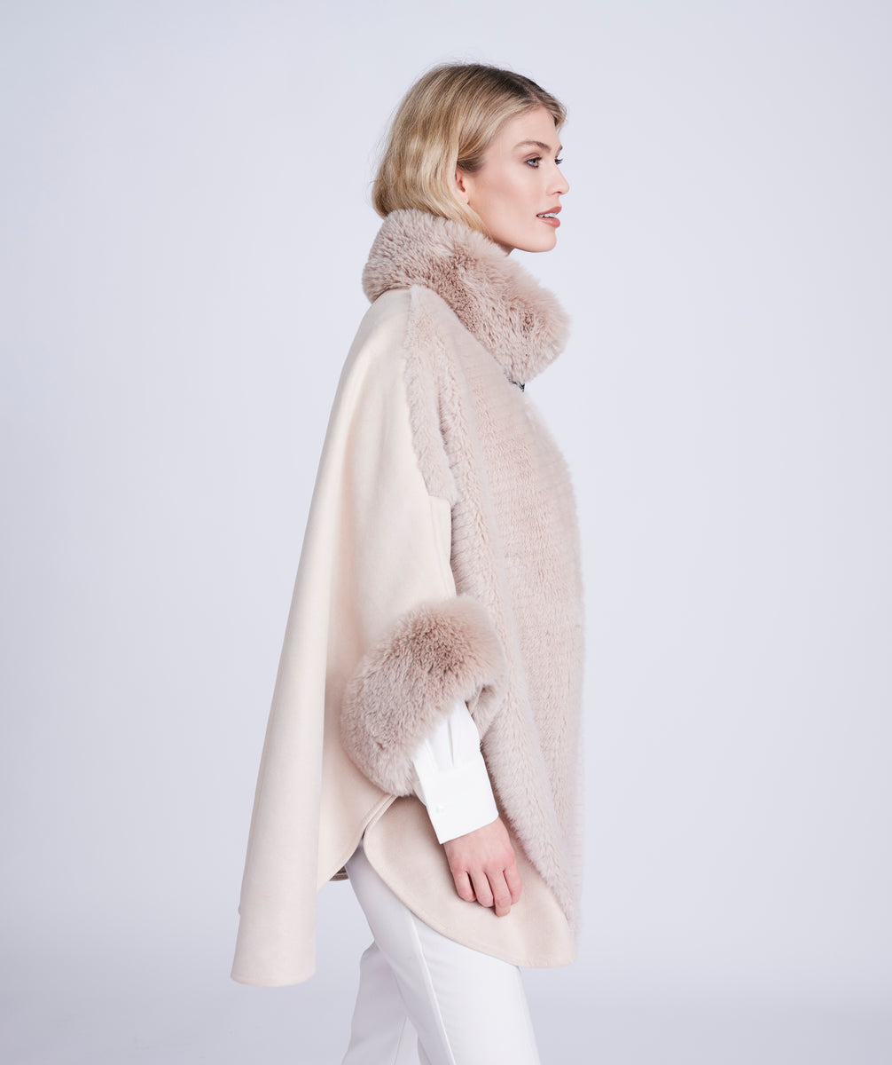 Beige Faux Suede Wrap with Plush Faux Fur Panel – Pia Rossini Inc Trade