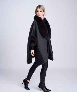 Grey Two-Tone Wrap with Faux Fur Cuffs and Collar