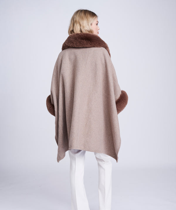 Taupe Two-Tone Wrap with Faux Fur Trim