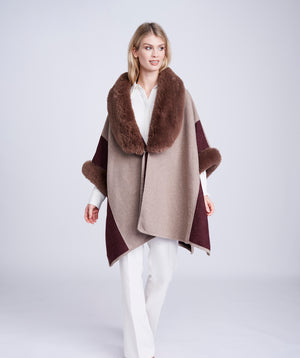 Taupe Two-Tone Wrap with Faux Fur Trim