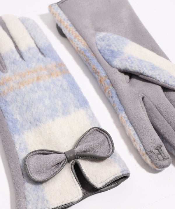 Blue Check Patterned Glove with Bow Embellishment