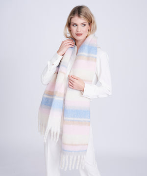 Pastel Striped Blanket Scarf with Tassel Fringing
