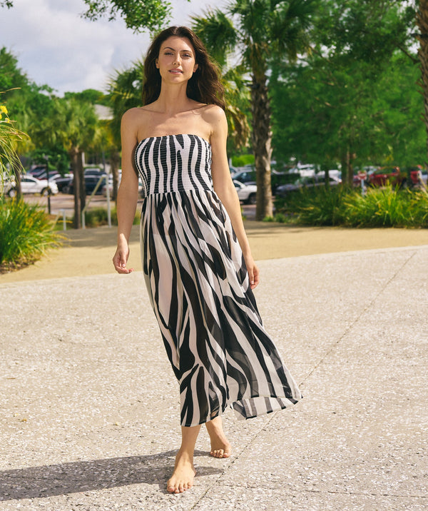 Black/White Animal Print Maxi Dress with Bandeau Top