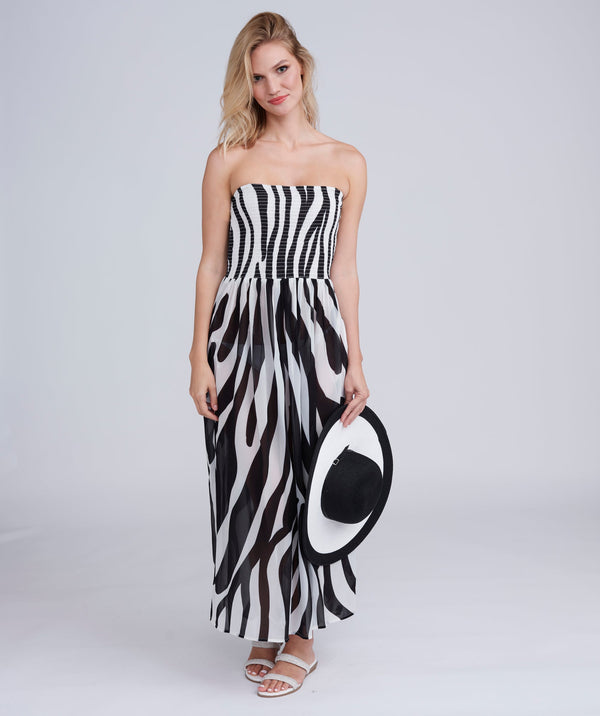 Black/White Animal Print Maxi Dress with Bandeau Top