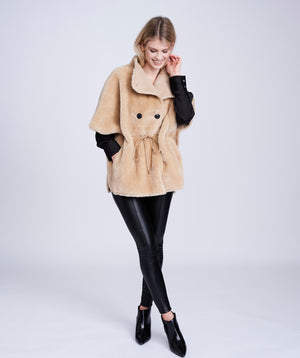 Black Faux Shearling Coat with Faux Fur Lining and Button Detail