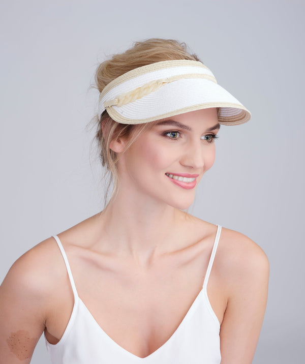 White/Natural Visor with Chain Belt Embellishment and Sparkling Trim