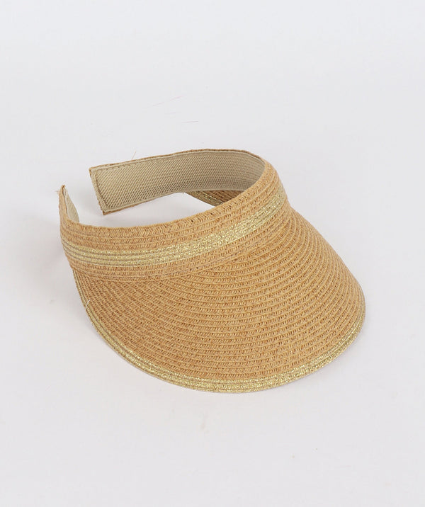 Natural/Gold Metallic Stripe Natural Straw Visor with Elasticated Band