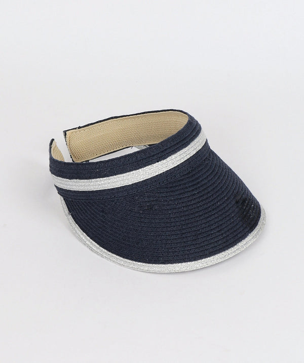 Navy Straw Sun Visor with Silver Metallic Stripe