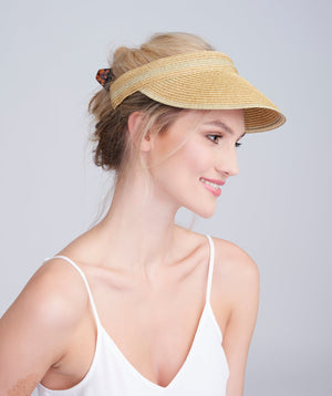 Natural/Gold Metallic Stripe Natural Straw Visor with Elasticated Band