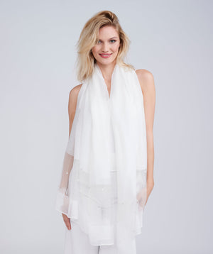 White Lightweight Shawl with Embellished Pearl Design