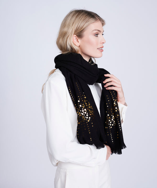 Black Sequin Embellished Oversized Evening Scarf