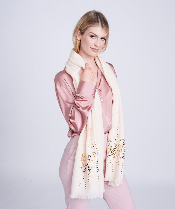 Cream Oversized Scarf with Gold Sequin Embellishment