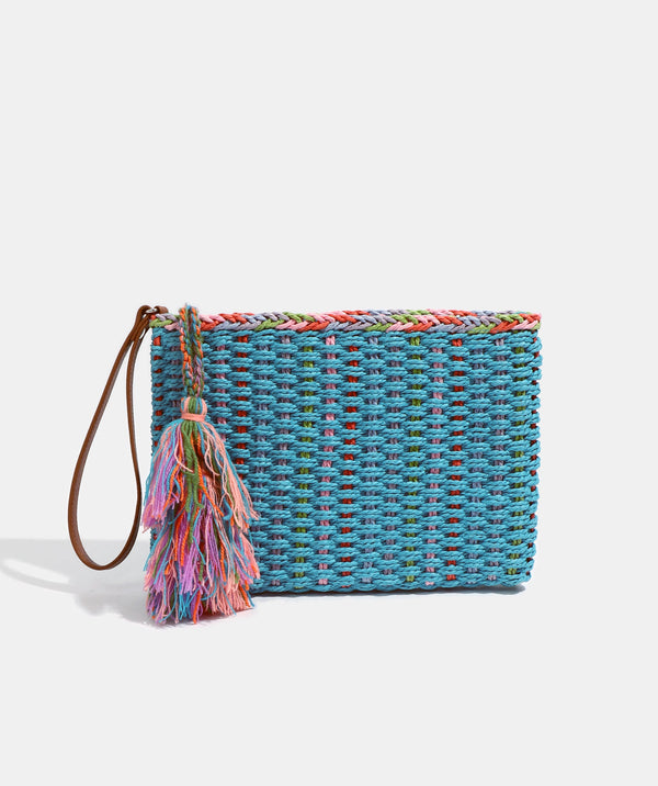 Pale Turquoise Summer Clutch Bag with Tassel Embellishment