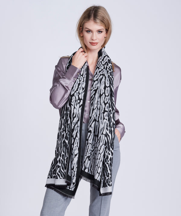 Black/Grey Oversized Leopard Print Winter Scarf