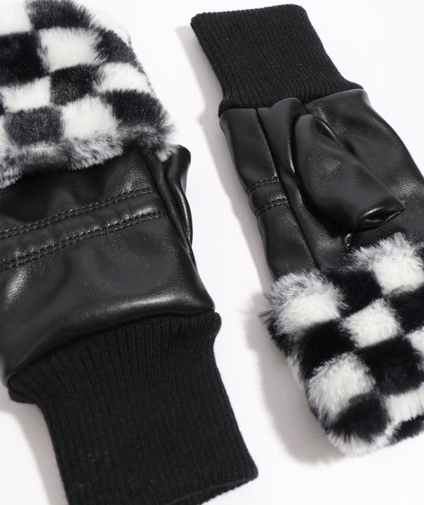 Black Faux Leather Fingerless Gloves with Faux Fur Cuff