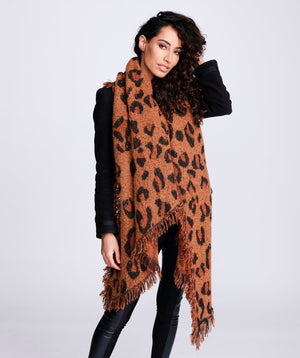 Embellished Leopard Print Winter Scarf - Leopard - Accessories, Gloria, Leopard, Scarf, Winter Accessories