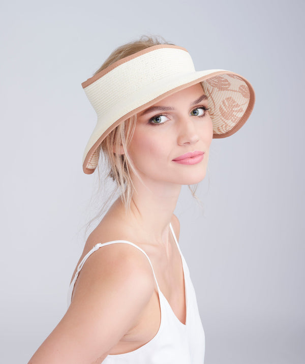 Ivory Wide Brim Visor with Leopard Print Interior