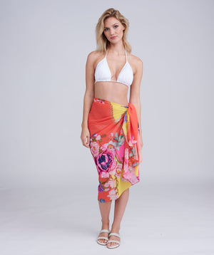 Orange Floral Print Sarong - Lightweight and Crease-free