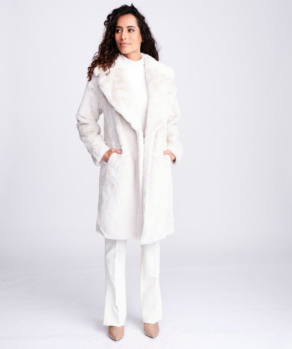 Cream Plush Faux Fur Coat with Button Closure