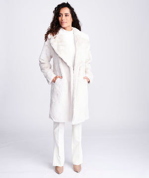 Winter White Plush Faux Fur Coat with Button Closure