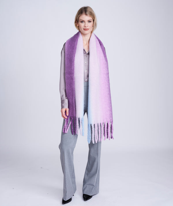 Purple Fringed Tonal Striped Blanket Scarf - Stylish and Cosy