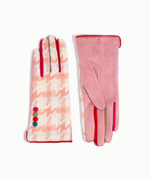 Woman`s Pink Houndstooth Glove