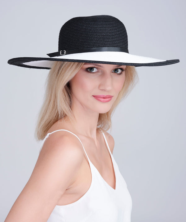 Black Wide Brim Straw Hat with Adjustable Size Strings