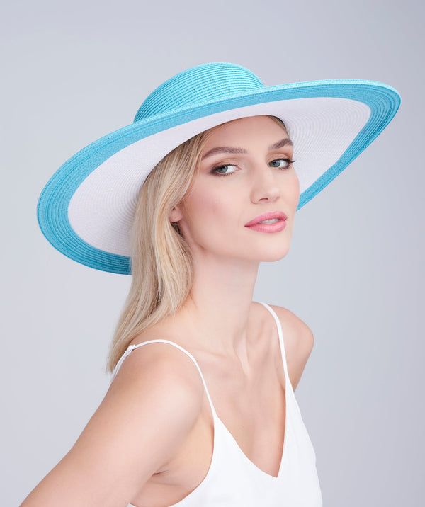 Turquoise Wide Brim Straw Hat with UPF50 Protection