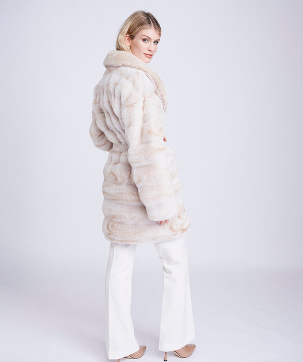 Honeycomb Ombre Faux Fur Coat with Belt and Pockets