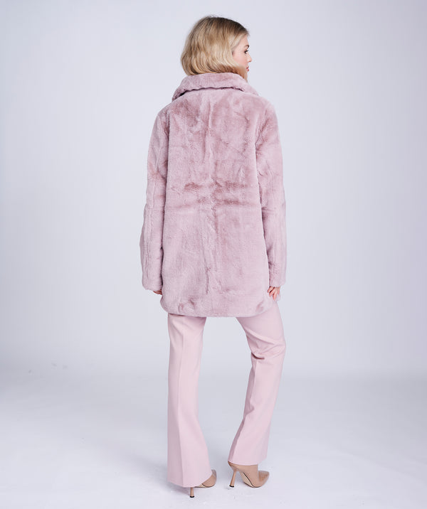 Dusty Pink Midi Coat with Faux Fur Collar